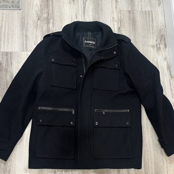 Express Men's Black Military Jacket wool blend jacket size large - Picture 1 of 8